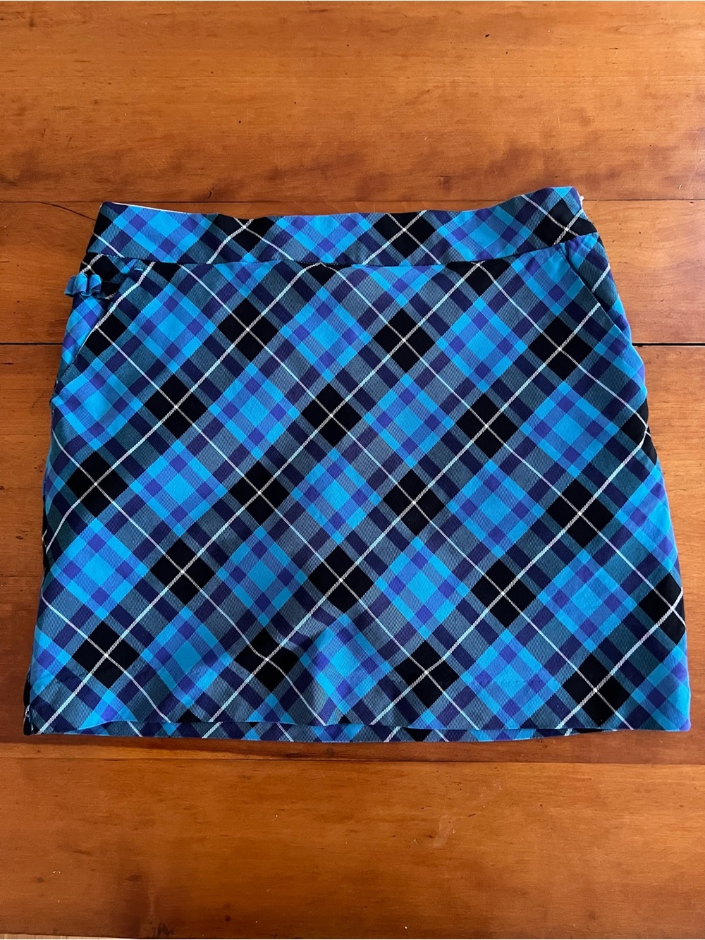 Blue Plaid W/ Black And White Golf Skort 3 Pockets Golf Tee Holders Size 12